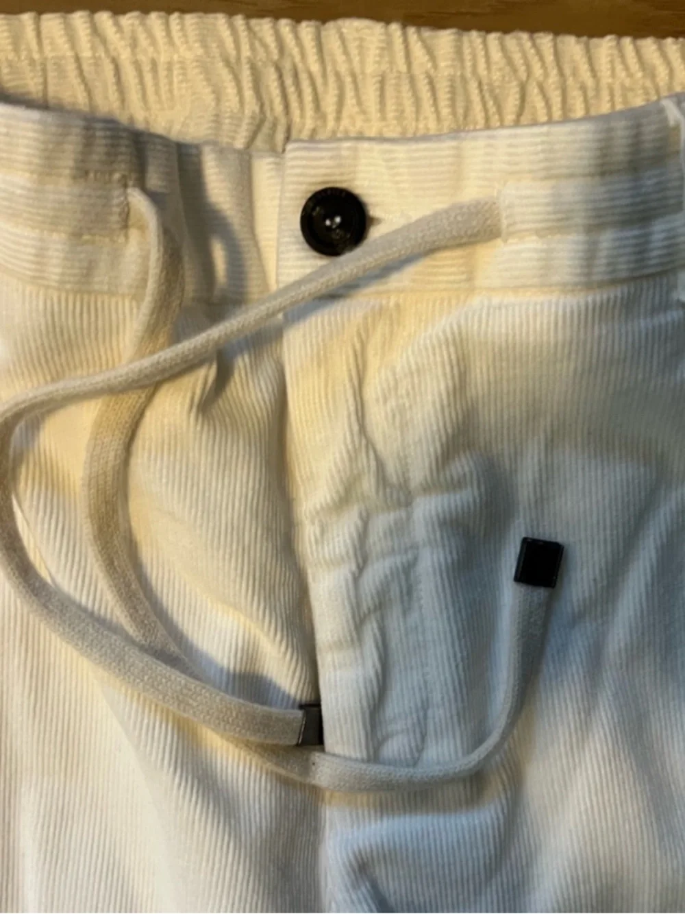 Peserico Men's Corduroy Trousers – White Corduroy Drawstring Trousers Size M